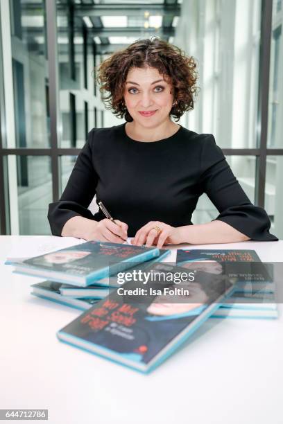 Author Nahid Shahalimi signs her book at Sofitel Munich Bayerpost on February 23, 2017 in Munich, Germany. Shahalimi's book 'Wo Mut die Seele Traegt:...