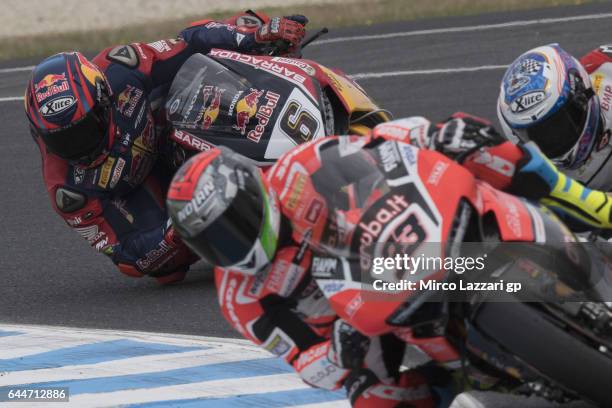 Stefan Bradl of Germany and Red Bull Honda World Superbike team rounds the bend during practice ahead of round one of the FIM World Superbike...