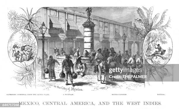 ilustraciones, imágenes clip art, dibujos animados e iconos de stock de ilustración de escena américa central méxico 1886 - mexico colonial
