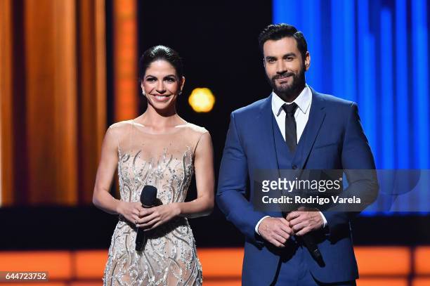Africa Zavala and David Zepeda onstage during Univision's 29th Edition of Premio Lo Nuestro A La Musica Latina at the American Airlines Arena on...