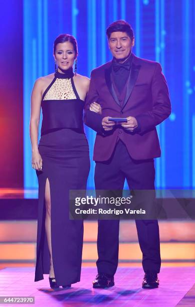 Adriana Monsalve and Ivan Zamorano onstage during Univision's 29th Edition of Premio Lo Nuestro A La Musica Latina at the American Airlines Arena on...