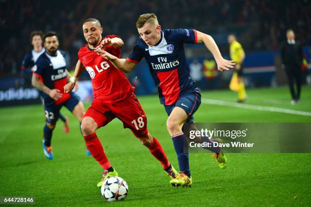 Lucas DIGNE / Sidney SAM - - Paris Saint Germain / Bayer Leverkusen - 1/8Finale Champions League, Photo : Dave Winter / Icon Sport,