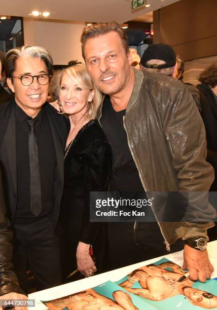 Kenzo Takada, Ruth Obadia and Jean Roch Pedri from VIP Room Theater attend 'Facade16' Magazine Issue Launch at Colette on February 23, 2017 in Paris,...