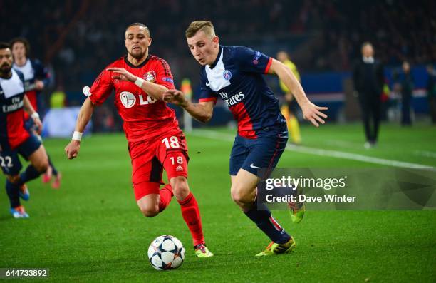 Lucas DIGNE / Sidney SAM - - Paris Saint Germain / Bayer Leverkusen - 1/8Finale Champions League, Photo : Dave Winter / Icon Sport