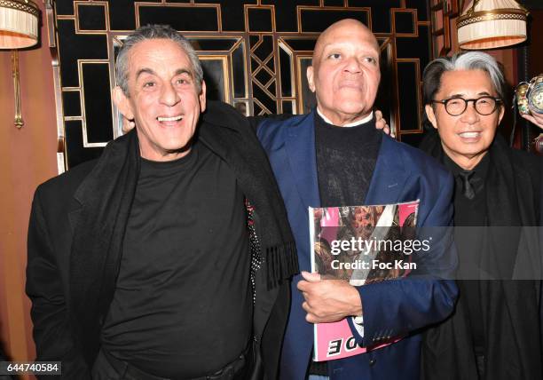 Thierry Ardisson, Guy Cuevas and Kenzo Takada attend '"Facade 16" Magazine After Party at Hotel Costes on February 23, 2017 in Paris, France.