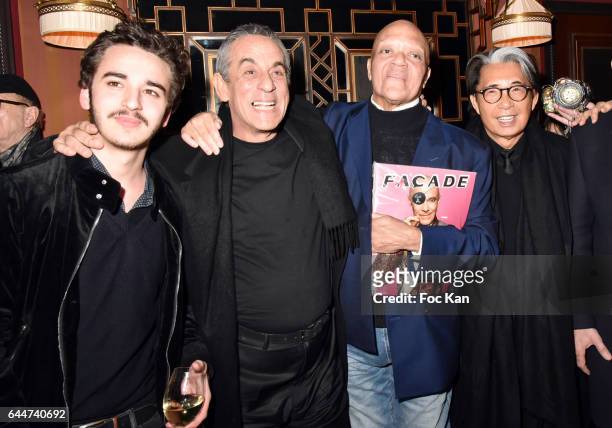 Gaston Ardisson, his father Thierry Ardisson, Guy Cuevas and Kenzo Takada attend "Facade 16" Magazine Issue Launch at Colette on February 23, 2017 in...