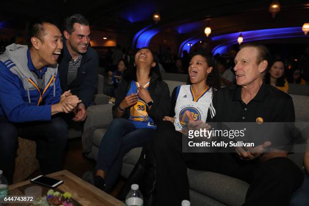 Golden State Warriors legend Rick Barry watches the game with fans during the American Express "All for Dub Nation" Watch Party at Social Hall SF on...
