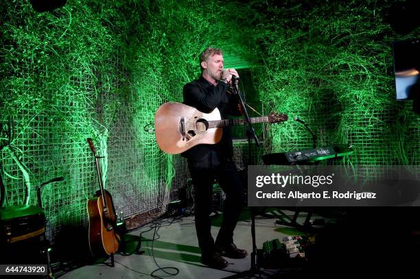 Honoree Glen Hansard performs onstage during the 12th Annual US-Ireland Aliiance's Oscar Wilde Awards event at Bad Robot on February 23, 2017 in...