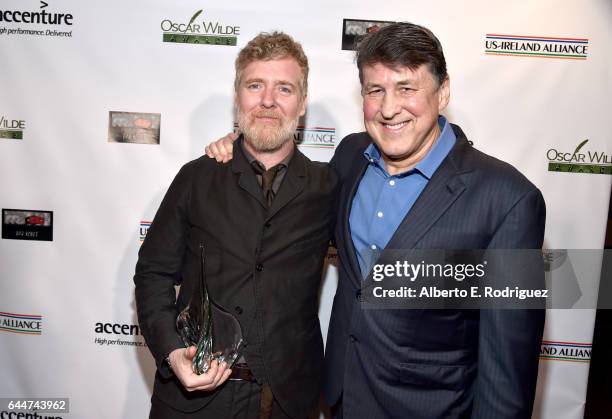 Honoree Glen Hansard and presenter Cameron Crowe attend the 12th Annual US-Ireland Aliiance's Oscar Wilde Awards event at Bad Robot on February 23,...