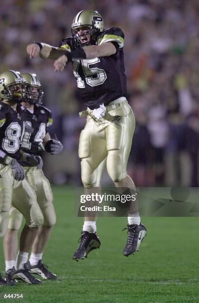 Purdue quarterback Drew Brees celebrates their 31-27 victory over Ohio State at Ross-Ade Stadium in Lafayette, Indiana. DIGITAL IMAGE. Mandatory...