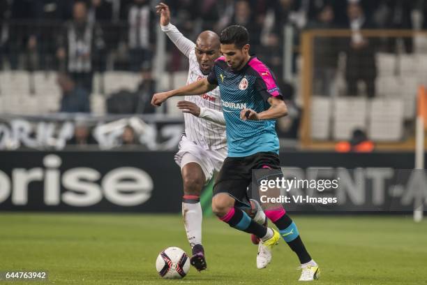 Ryan Babel of Besiktas JK, Matan Ohayon of Hapoel Beer Shevaduring the UEFA Europa League round of 16 match between Besiktas JK and Hapoel Beer Sheva...