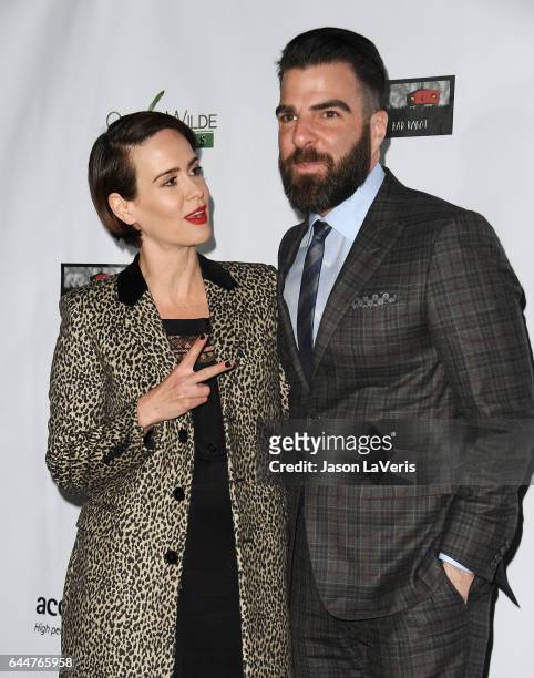 Actress Sarah Paulson and actor Zachary Quinto attend the 12th annual Oscar Wilde Awards at Bad Robot on February 23, 2017 in Santa Monica,...