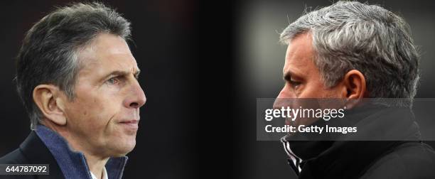 In this composite image a comparision has been made between Claude Puel manager of Southampton and Jose Mourinho, Manager of Manchester United....