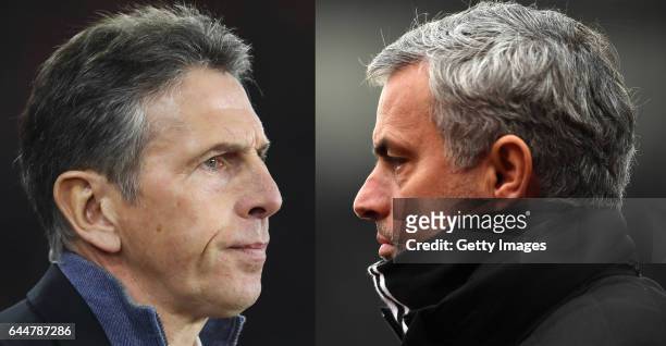 In this composite image a comparision has been made between Claude Puel manager of Southampton and Jose Mourinho, Manager of Manchester United....