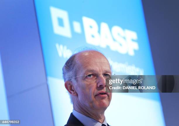 Kurt Bock, CEO of German chemical company BASF addresses the media during the company's annual financial statement at it's headquarter in...