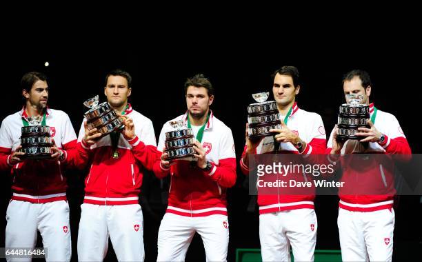 Marco CHIUDINELLI / Michael LAMMER / Stanislas WAWRINKA / Roger FEDERER / Severin LUTHI - - France / Suisse - Finale Coupe Davis -, Photo : Dave...