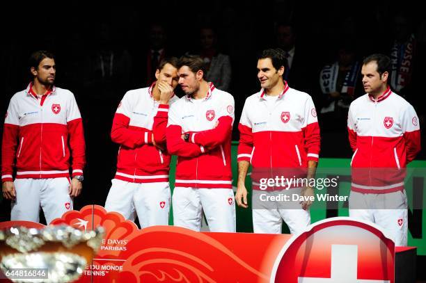 Marco CHIUDINELLI / Michael LAMMER / Stanislas WAWRINKA / Roger FEDERER / Severin LUTHI - - France / Suisse - Finale Coupe Davis -, Photo : Dave...