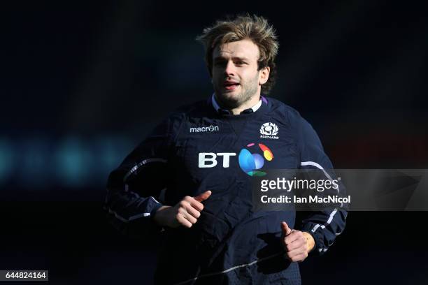 Richie Gray of Scotland is seen during the Captain's Run ahead of tomorrows 6 Nations Rugby match between Scotland and Wales at Murrayfield on...
