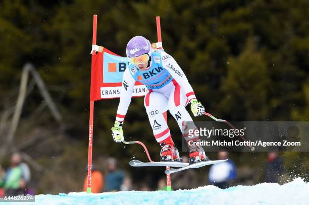 Michaela Kirchgasser of Austria competes during the Audi FIS Alpine Ski World Cup Women's Alpine Combined on February 24, 2017 in Crans Montana,...