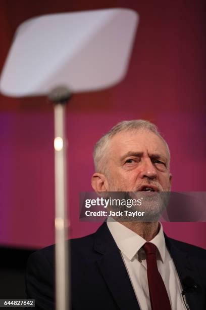 Labour Leader Jeremy Corbyn speaks during a press conference on Brexit at 2 Savoy Place on February 24, 2017 in London, England. The Labour Leader...