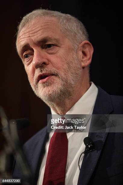 Labour Leader Jeremy Corbyn speaks during a press conference on Brexit at 2 Savoy Place on February 24, 2017 in London, England. The Labour Leader...