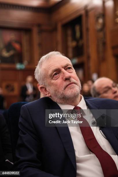 Labour Leader Jeremy Corbyn attends a press conference on Brexit at 2 Savoy Place on February 24, 2017 in London, England. The Labour Leader spoke at...