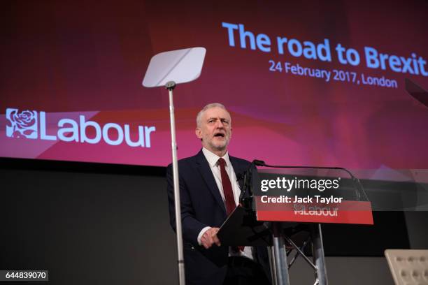 Labour Leader Jeremy Corbyn speaks during a press conference on Brexit at 2 Savoy Place on February 24, 2017 in London, England. The Labour Leader...