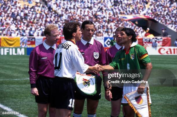 Lothar Matthaus / Arturo Brizio Carter / Carlos Borja - - Allemagne / Bolivie - Coupe du Monde 1994 -Chicago, Photo : Alain Gadoffre / Icon Sport