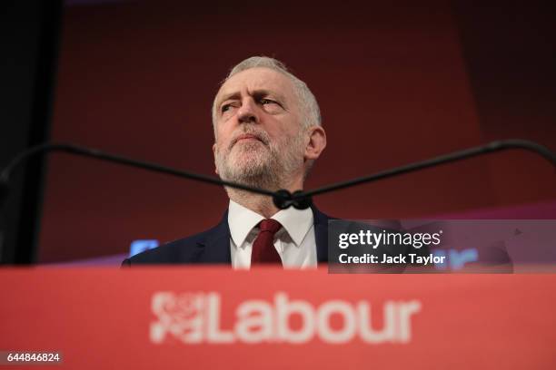 Labour Leader Jeremy Corbyn speaks during a press conference on Brexit at 2 Savoy Place on February 24, 2017 in London, England. The Labour Leader...