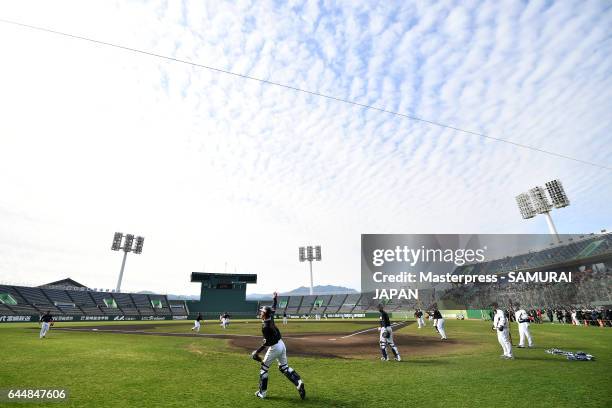 Samurai Japan players during SAMURAI JAPAN's training camp at the Sun Marine Stadium Miyazaki on February 24, 2017 in Miyazaki, Japan.