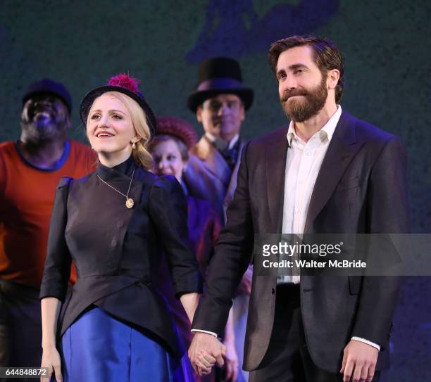 Annaleigh Ashford and Jake Gyllenhaal during the opening night performance curtain call bows for 'Sunday in the Park with George' at the Hudson...