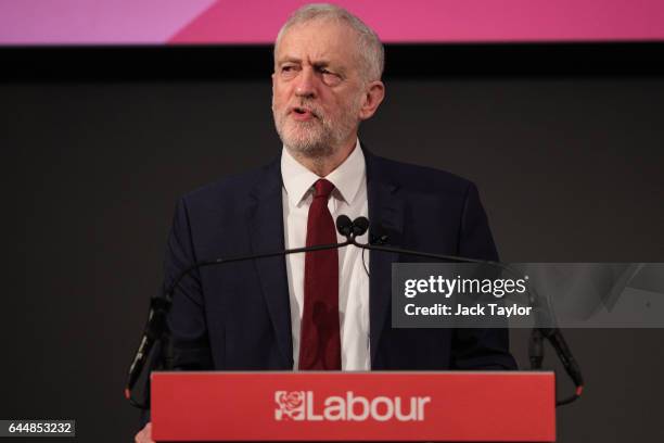 Labour Leader Jeremy Corbyn speaks during a press conference on Brexit at 2 Savoy Place on February 24, 2017 in London, England. The Labour Leader...