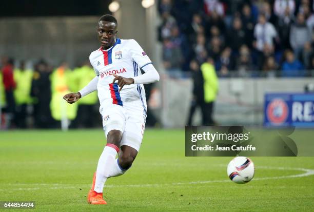 Mouctar Diakhaby of Lyon in action during the UEFA Europa League Round of 32 second leg match between Olympique Lyonnais and AZ Alkmaar at Parc OL on...