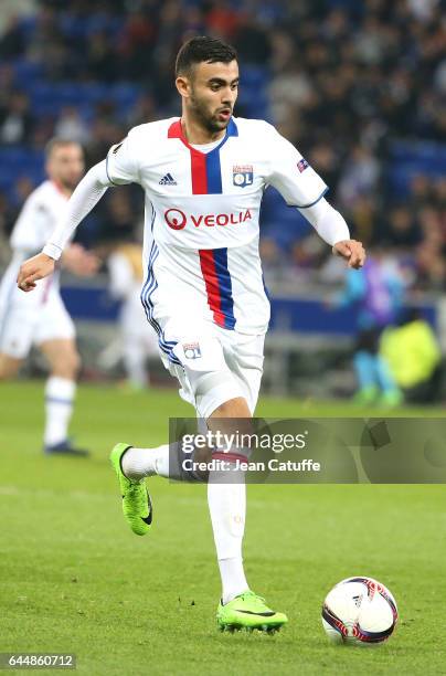 Rachid Ghezzal of Lyon in action during the UEFA Europa League Round of 32 second leg match between Olympique Lyonnais and AZ Alkmaar at Parc OL on...