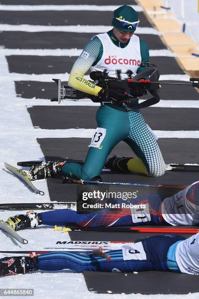 Damon Morton of Australia competes in the men's biathlon 12.5 km pursuit on day seven of the 2017 Sapporo Asian Winter Games at Nishioka Biathlon...