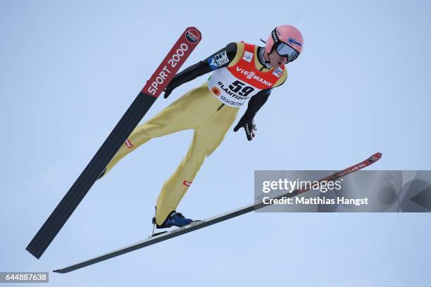 Manuel Fettner of Austria competes in the Men's Ski Jumping HS100 qualification round during the FIS Nordic World Ski Championships on February 24,...