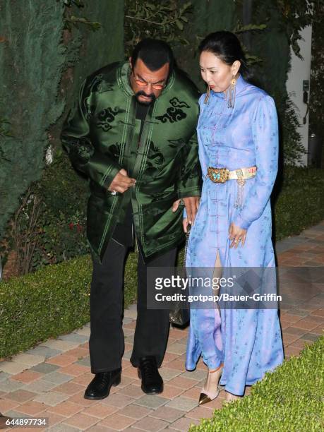 Steven Seagal and Erdenetuya Seagal are seen at Taglyan Complex on February 23, 2017 in Los Angeles, California.