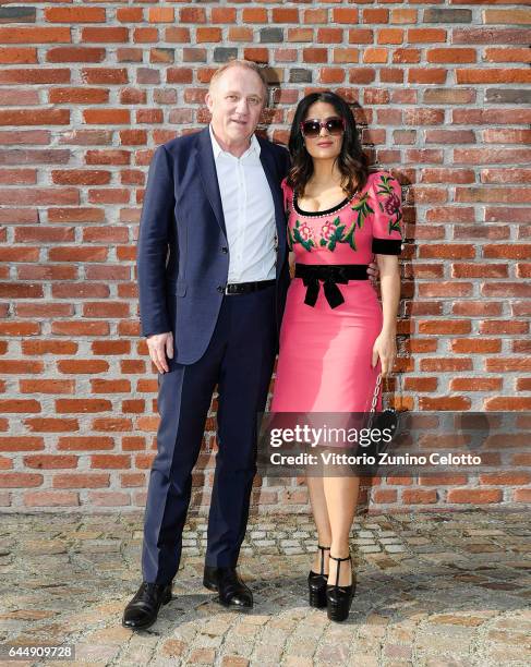 Francois-Henri Pinault and Salma Hayek arrive at the Gucciy show during Milan Fashion Week Fall/Winter 2017/18 on February 22, 2017 in Milan, Italy.