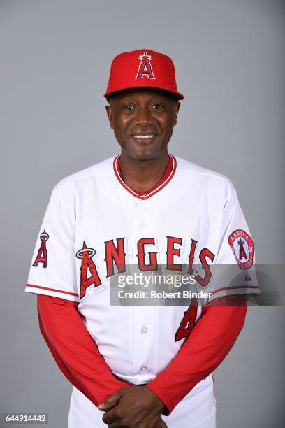 Alfredo Griffin of the Los Angeles Angels poses during Photo Day on Tuesday, February 21, 2017 at Tempe Diablo Stadium in Tempe, Arizona.