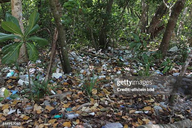 Thailand, Changwat, Koh Rawi: die vermuellte Bucht Au Lueck. 40 bis 60 Touristen und Einheimische reinigen freiwillig jeden Montag mit der...