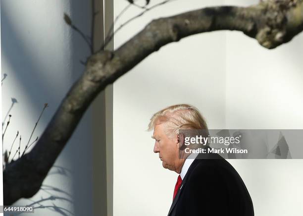 President Donald Trump walks toward Marine One before departing from the White House on February 24, 2017 in Washington, DC. President Trump is...