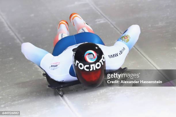 Alexander Tretiakov of Russia competes in the second run of the IBSF World Championships Bob & Skeleton 2017 at Deutsche Post Eisarena Koenigssee on...