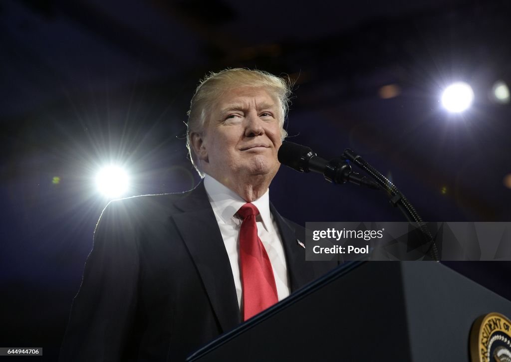 President Trump Addresses Annual CPAC Event In National Harbor, Maryland