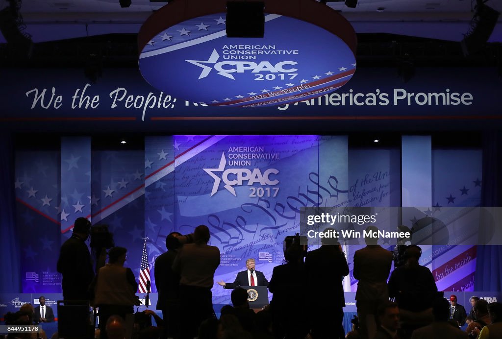 President Trump Addresses Annual CPAC Event In National Harbor, Maryland