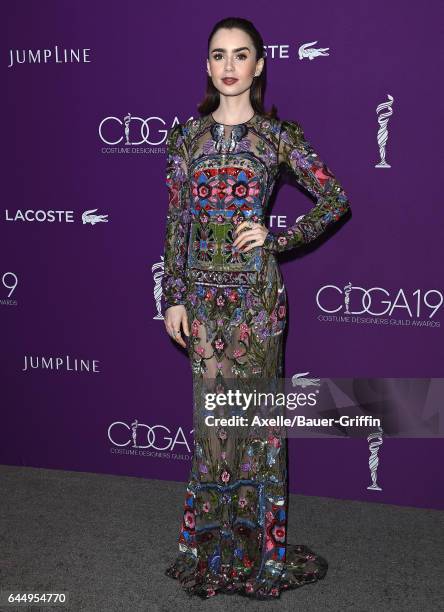 Actress Lily Collins arrives at the 19th CDGA at The Beverly Hilton Hotel on February 21, 2017 in Beverly Hills, California.