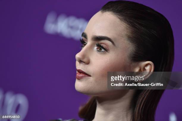 Actress Lily Collins arrives at the 19th CDGA at The Beverly Hilton Hotel on February 21, 2017 in Beverly Hills, California.