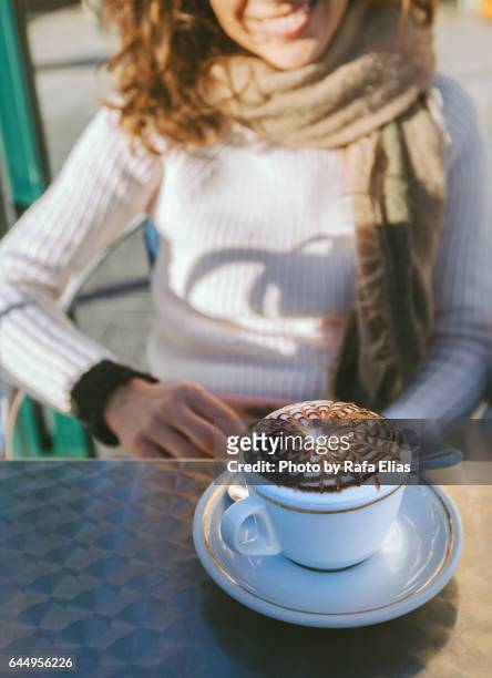 smiling woman and capuccino - roma capucino stock pictures, royalty-free photos & images