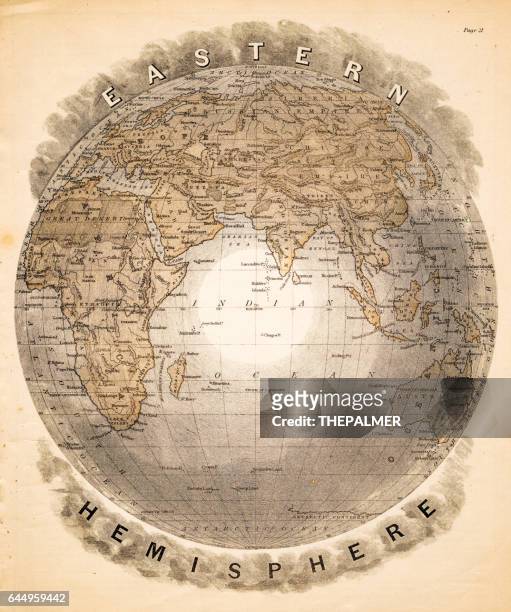 ilustraciones, imágenes clip art, dibujos animados e iconos de stock de hemisferios del este mundial 1883 - eastern hemisphere