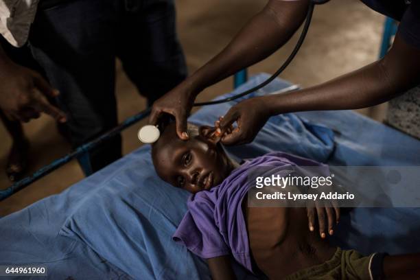 Severely malnourished children from Leer, in Southern Unity State receive treatment at the inpatient ward run International Medical Corps at the...