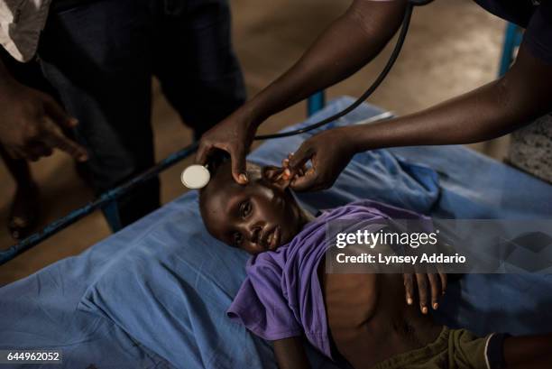 Severely malnourished children from Leer, in Southern Unity State receive treatment at the inpatient ward run International Medical Corps at the...